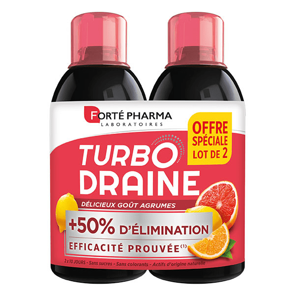 TurboDraine Agrumes Draineur Minceur Elimination Lot de 2 x 500ml