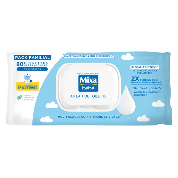 Lingettes Bébé au Lait de Toilette x80