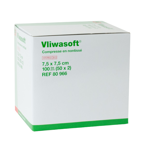 L&R Vliwasoft Compresse en Non-Tissé 30g S-2 7,5cmx7,5cm Boîte-50s Stérile