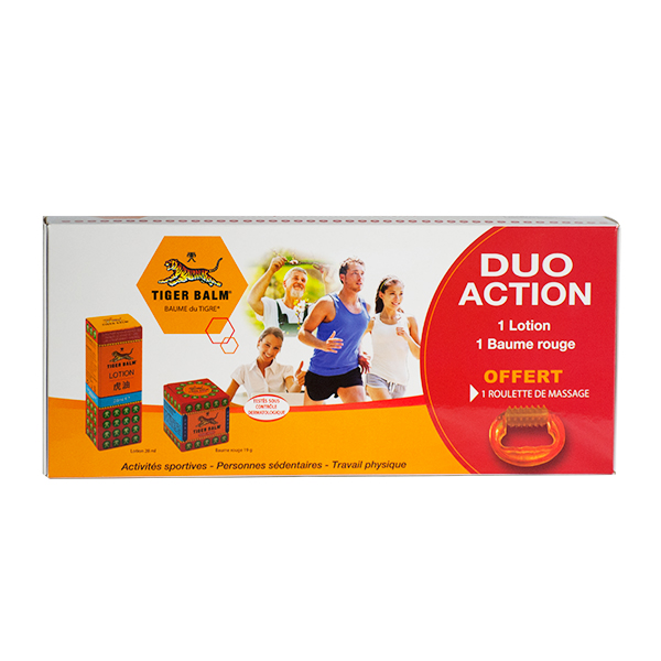 Coffret Duo Action Lotion 28ml + Baume Rouge 19g + Roulette de Massage Offerte