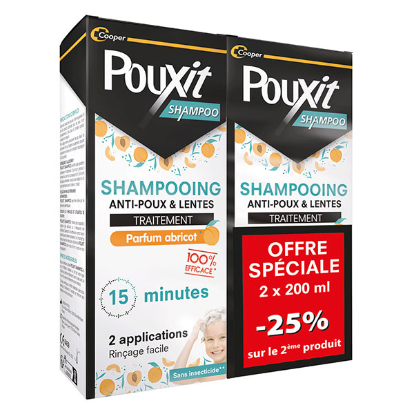Shampoo Shampooing parfum abricot Traitement anti-poux et lentes Lot 2x200 ml