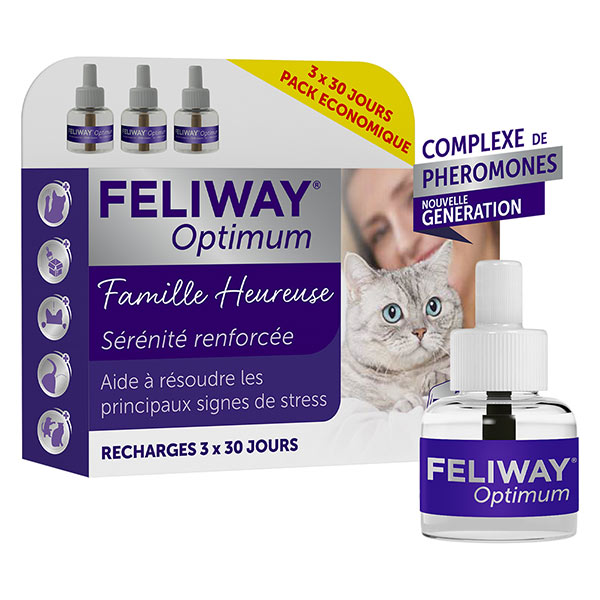 Optimum Pack éco 3 recharges Anti-stress chat nouvelle formule 3x30 jours