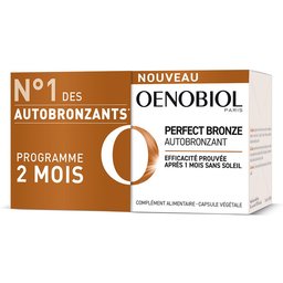 Oenobiol Perfect Bronze Autobronzant - Efficace Dès Le 1er Mois Sans Soleil - Concentration De 5 Pigments 100% D'Origine Végétale - Complément Alimentaire 2X30 Capsules - Programme 2 Mois