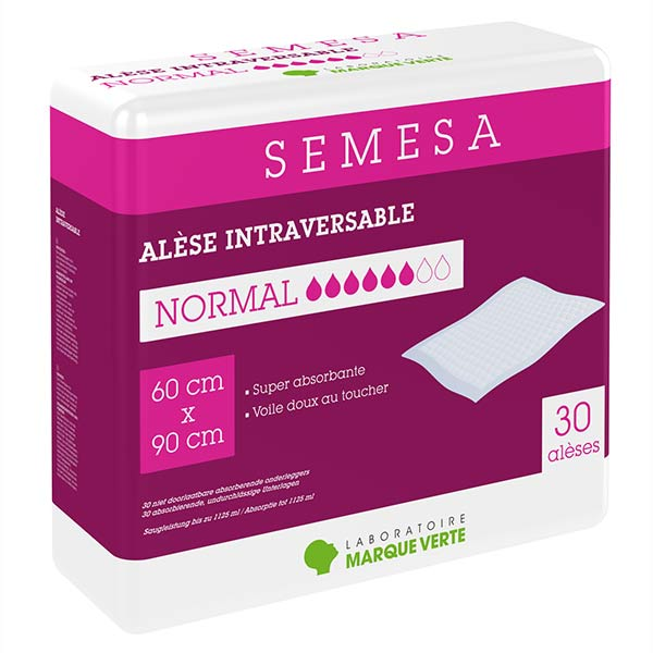 Semesa Alèse Intraversable Normal 60cm x 90cm 30 Unités