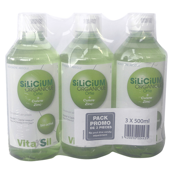 Vitasil Silicium Ortie Cuivre et Zinc Lot de 3 x 500ml