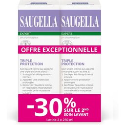 Saugella - Triple Protection - Soin Lavant Intime- Inconforts intimes - Brûlures, démangeaisons, mauvaises odeur - à base de Thym et Zinc - Lot de 2x250 ml