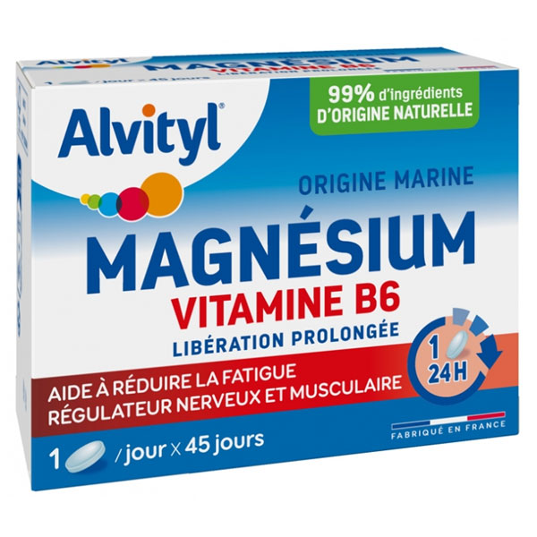 Magnésium Vitamine B6 Libération prolongée Réduction de la fatigue dès 12 ans 45 comprimés 45 jours