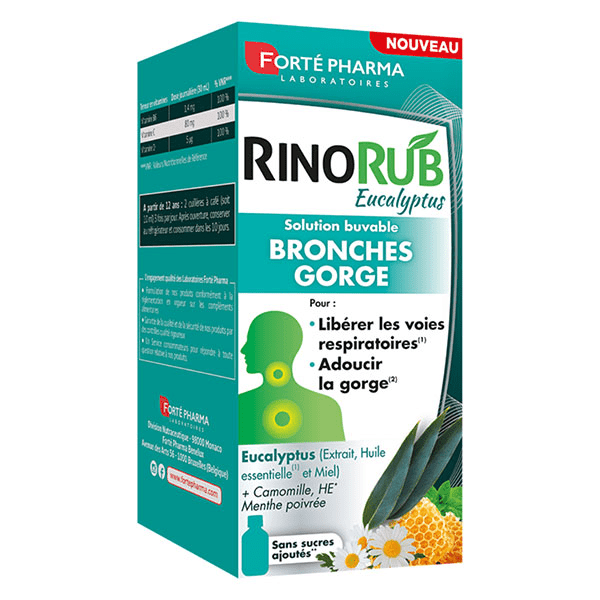 RinoRub Sirop Gorge Toux Bronches Eucalyptus Miel Flacon 120ml