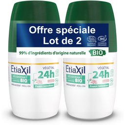 Etiaxil - Déodorant Végétal - Certifié BIO Parfum Lotus 24H - Aisselles - Adapté aux peaux sensibles - Roll-on - 50 ml - Lot de 2