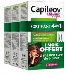 Capileov Cheveux & Ongles Fortifiant 4en1 3 x 30 Gélules - Lot 3 x 30 gélules