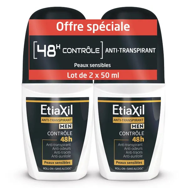 Déodorant Anti-Transpirant Men Contrôle 48h Roll-On Lot de 2 x 50ml