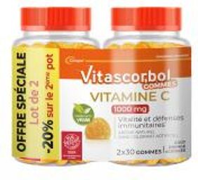 Vitamine C 1000 mg Lot de 2 x 30 Gummies - 2 pots 30 gommes