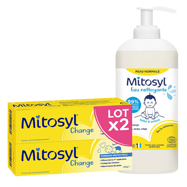 Mitosyl 2 Pommades Change Protectrice 100 g + 1 flacon 500ml eau nettoyante