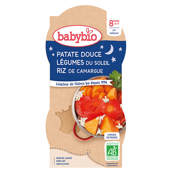 Repas Soir Bol Patate Douce Légumes Riz +8m Bio 2 x 200g