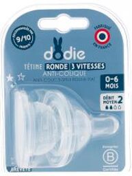 2 Tétines Rondes Anti-Colique 3 Vitesses Débit Moyen 0-6 Mois - Blister 2 tétines