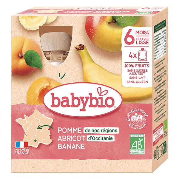 Fruits Gourde Pomme Abricot Banane +6m Bio 4 x 90g