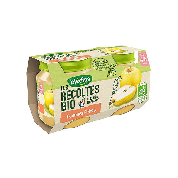 Les Récoltes Bio Pot Compote Pommes Poires +4m 2 x 130g