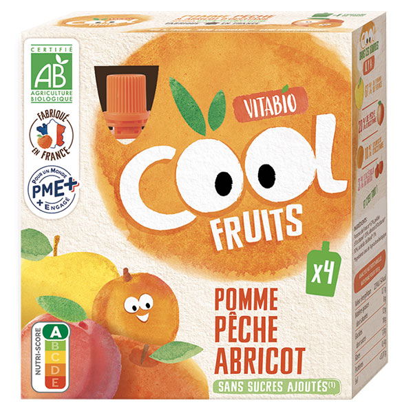 Cool Fruits Pomme Pêche Abricot Acérola Bio 4 x 90g