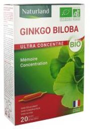 Ginkgo Biloba Bio 20 Ampoules - Complément alimentaire bio pour la mémoire et la circulation - Boîte 20 ampoules de 10 ml