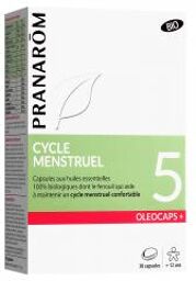 Pranarôm Oléocaps+ 5 Capsules d'Huiles Essentielles Bio Cycle Menstruel Bio 30 Capsules - Boîte 30 Capsules