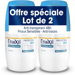 - Déodorant Anti-transpirant -  Traitement Transpiration Modérée - Aisselles - Protection 48h - Roll on - Fabriqué en France - 50 ml - Lot de 2
