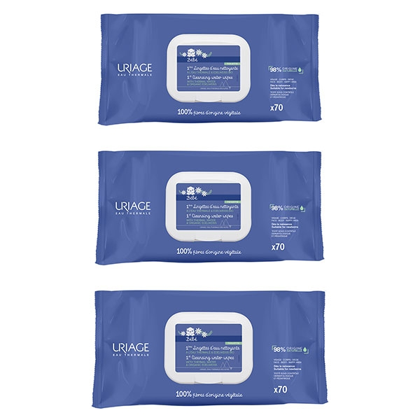 Bébé 1ère Lingettes Eau Nettoyante Visage Corps Lot de 3 x 70 unités