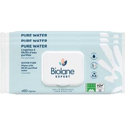 - Lingettes Pure Water - Non parfumées - Lot de 3 x 60 unités