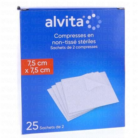 Compresses en non-tissé stériles taille 7,5*7,5 cm - 25 sachets de 2 compresses