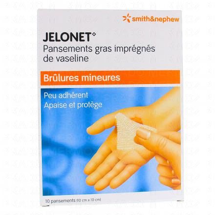 JELONET Pansements gras imprégnés de vaseline boite de 10 taille 10x10cm