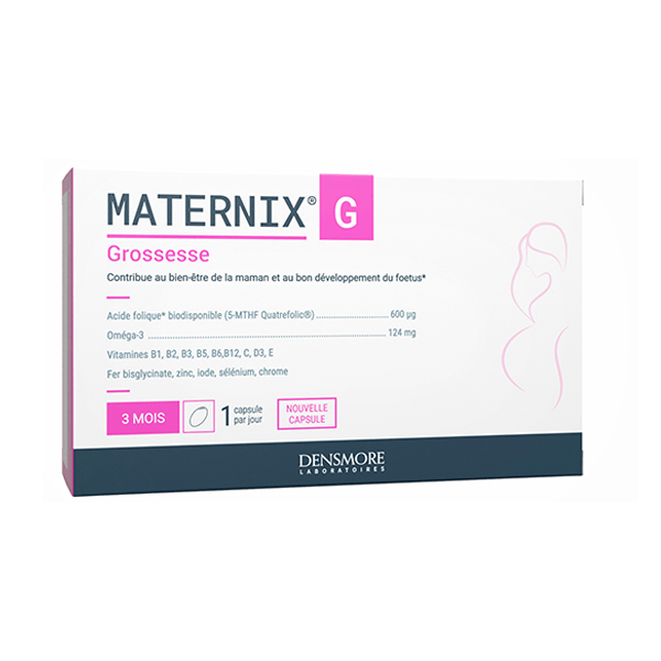 Maternix G - Grossesse - Acide Folique 5-MTHF 600 μg  & Oméga 3  124mg - Cure de 3 mois