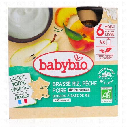 Desserts Végétaux - Gourdes Brassé riz, Pêche d'Occitanie, poire de Provence 4x85g dès 6 mois