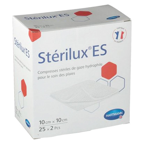 Sterilux-ES Compresse de Gaze Hydrophile Stérile 8 Plis 17 Fils 10 x 10cm 25 unités