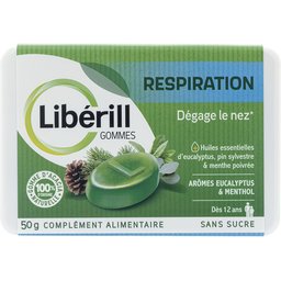 Liberill, gommes respiration, boite de 50g, aux ingrédients d'origine naturelle, Dès 12 ans. Complément alimentaire. Sans sucre et avec édulcorants