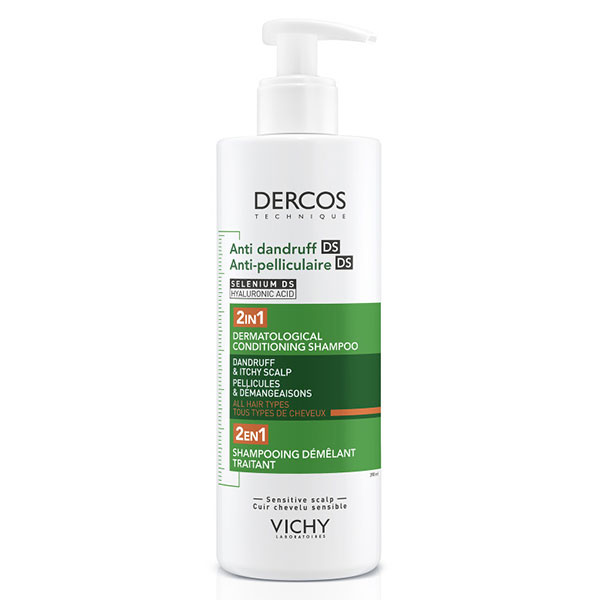 Dercos Anti-Pelliculaire DS Shampooing Démêlant Traitant 2EN1 Tous Types de Cheveux 390ml