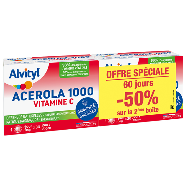 Acerola 1000 à croquer Vitamine C dès 12 ans 2x30 comprimés