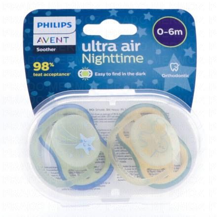 Sucettes Ultra Air Night 0-6 mois décor mixe