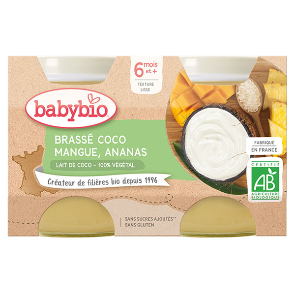 Desserts Végétaux Pot Brassé Lait de Coco Mangue Ananas +6m Bio 2 x 130g