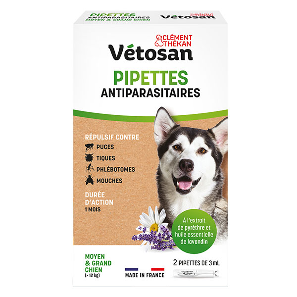 Clement Thekan Vetosan Anti-Puces Anti-Tiques Moyen et Grand Chien 2 pipettes