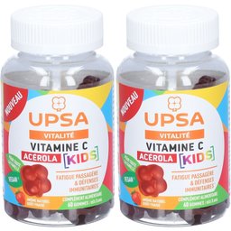 Acérola Vitamine C Kids - 2 x 60 gommes - Adulte & Enfant dès 3ans - Complément alimentaire, vegan, goût fraise - Fatigue passagère et défenses immunitaires