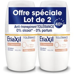 Dédorant Anti-Transpirant Tolérance 48h Peaux Sensibles Roll-On 2x50ml