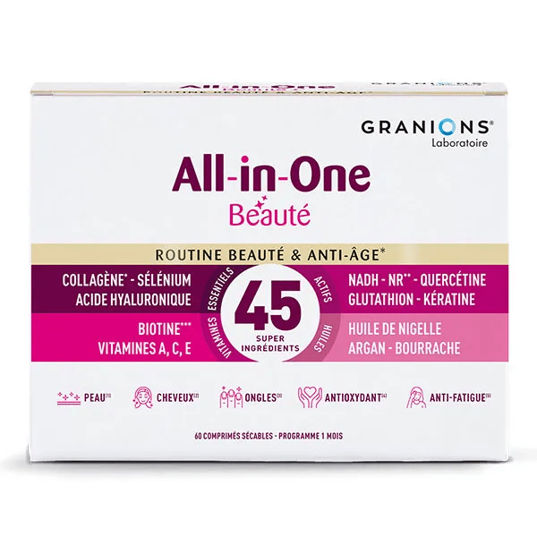All-In-One Beauté, Anti-Âge Cheveux Ongles, Collagène Biotine, 60 comprimés