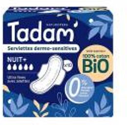 Serviettes Dermo-Sensitives Ultra Fines avec Ailettes Nuit+ 10 Unités - Paquet