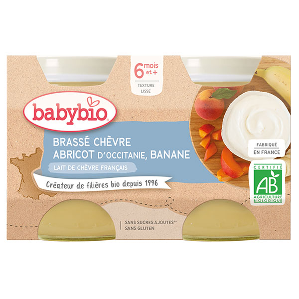 Desserts Lactés Pot Brassé au Lait de Chèvre Abricot Banane +6m Bio 2 x 130g