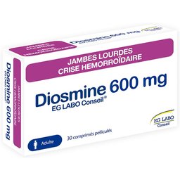 Diosmine EG Labo Conseil 600 mg pour jambes lourdes et crises hémorroïdaire - Boîte 30 comprimés