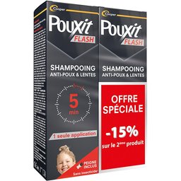 - Flash Shampooing - Traitement anti-poux et lentes - Agit en 1 application de 5 minutes seulement - Traitement du cuir chevelu - Lot de 2 x 100 ml -15% sur le second flacon
