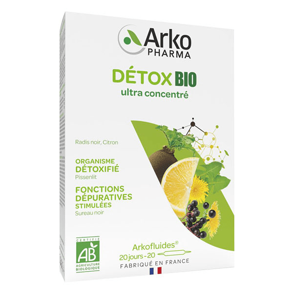 Arkofluides Détox Bio Sureau Noir Pissenlit Radis Noir 20 ampoules