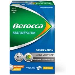 Berocca® Magnésium - Double action fatigue et nervosité, mémoire et concentration - programme express 14j - 14 sachets