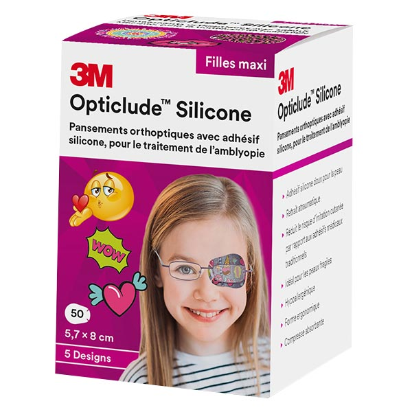 Opticlude Silicone Pansements Orthoptiques Filles Maxi 5,7cm x 8cm 50 unités