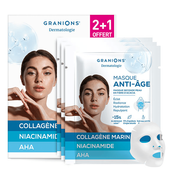 Granions Masque Collagène Marin Anti-âge Niacinamide, AHA, Anti Rides 2+1 offert