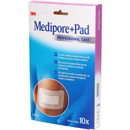 Medipore + PAD - Pansement absorbant, stérile, adhésif 4 côtés. 10 cm x 15 cm - bt 10